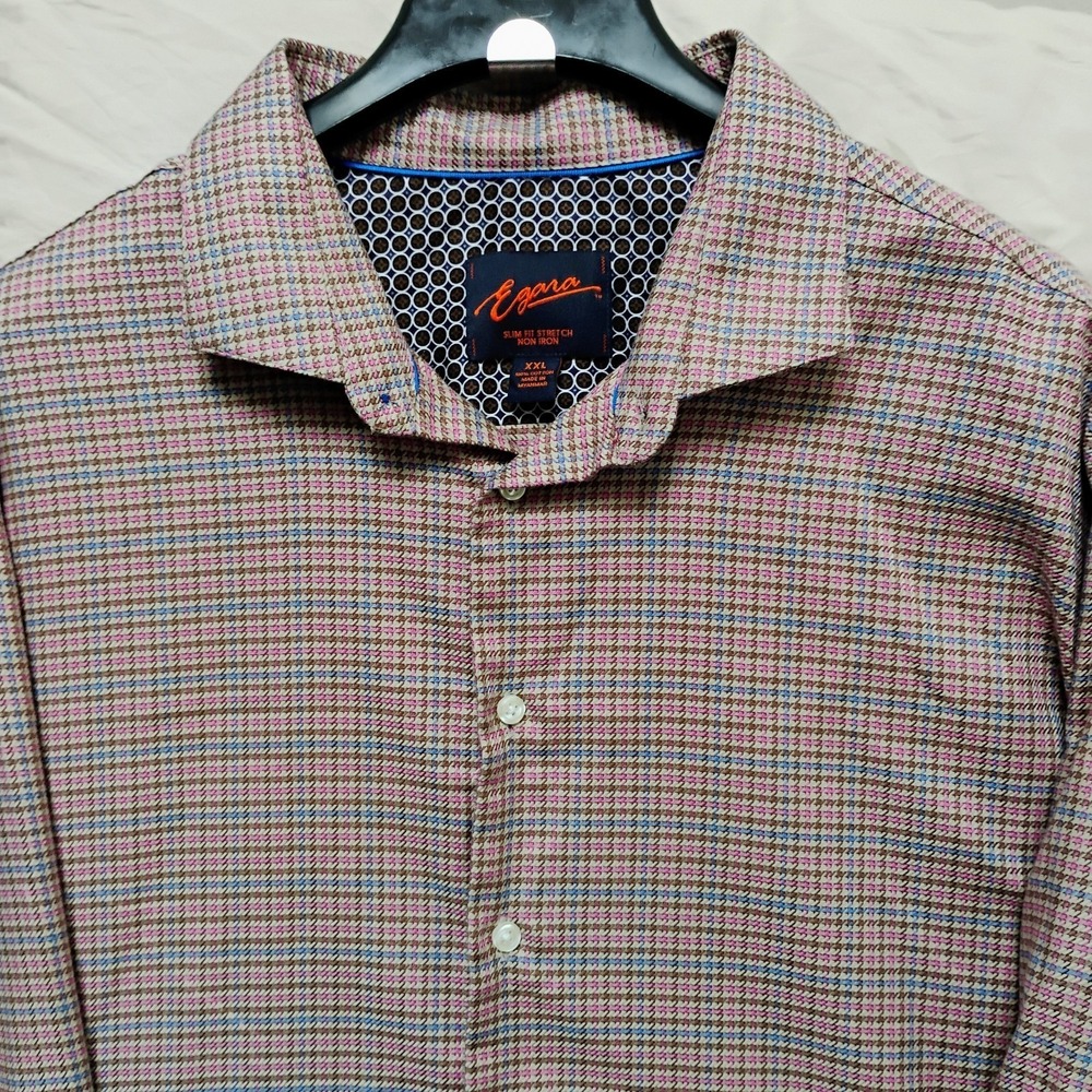 Egara XXL Mens Shirt Non Iron Slim Fit Herringbone Flip Cuff Profilo Tessile
